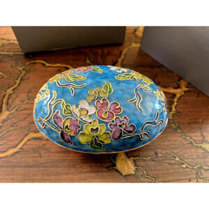 NYCO Enameled Oval Turquoise Floral Jewelry Box - Perfect Easter Gift!